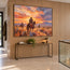 Orange Hand-Painted Oil Painting, Western Riders beneath a Sunset Sky #3T3ZPOIY
