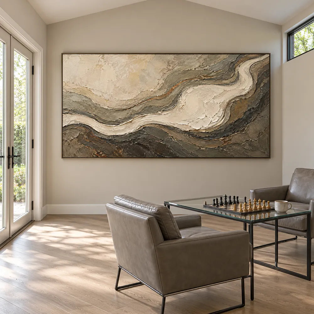 Earth-Tone Hand-Painted 3D Textured Oil Painting, Sweeping Contours #836LKFE2