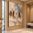 Cream and Slate Blue Hand-Painted Oil Painting, Five Running Horses #63S5E3ZM