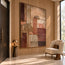 Brown and Beige Hand-Painted Oil Painting, Geometric Arches and Linear Blocks #SOT3Y088