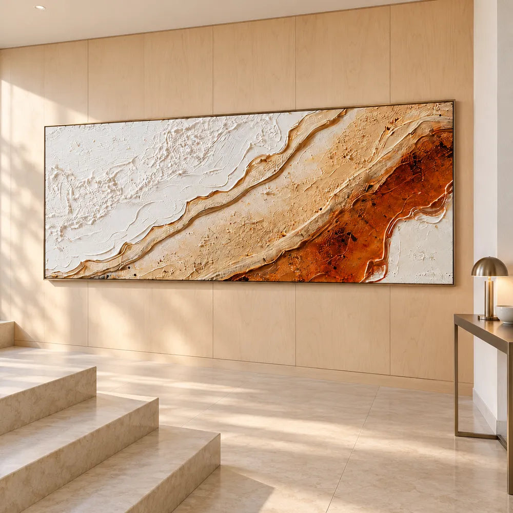 Ivory Sand Hand-Painted 3D Textured Oil Painting, Diagonal Strata Wall Art #VI3X6SLT