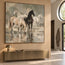 Hand-Painted Oil Painting, Four Horses at the Water in Soft Earth Tones #VUCHU1Y7