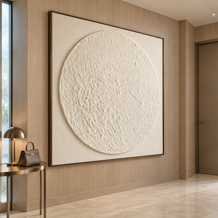 Ivory Hand-Painted 3D Textured Oil Painting, Textured Circle Abstract #GFK55X3M