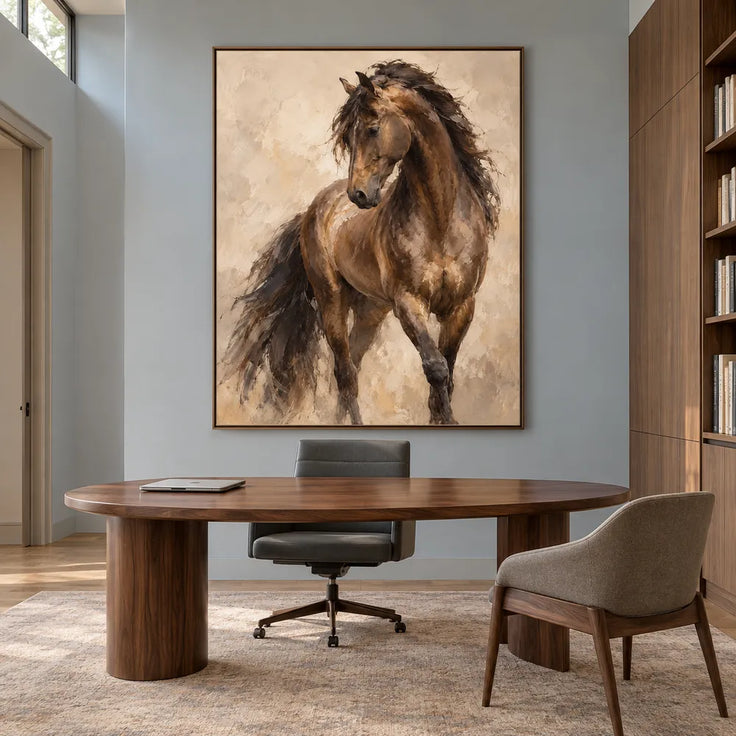 Brown & Beige Hand-Painted Oil Painting, Expressive Horse Wall Art #VSRVKISF