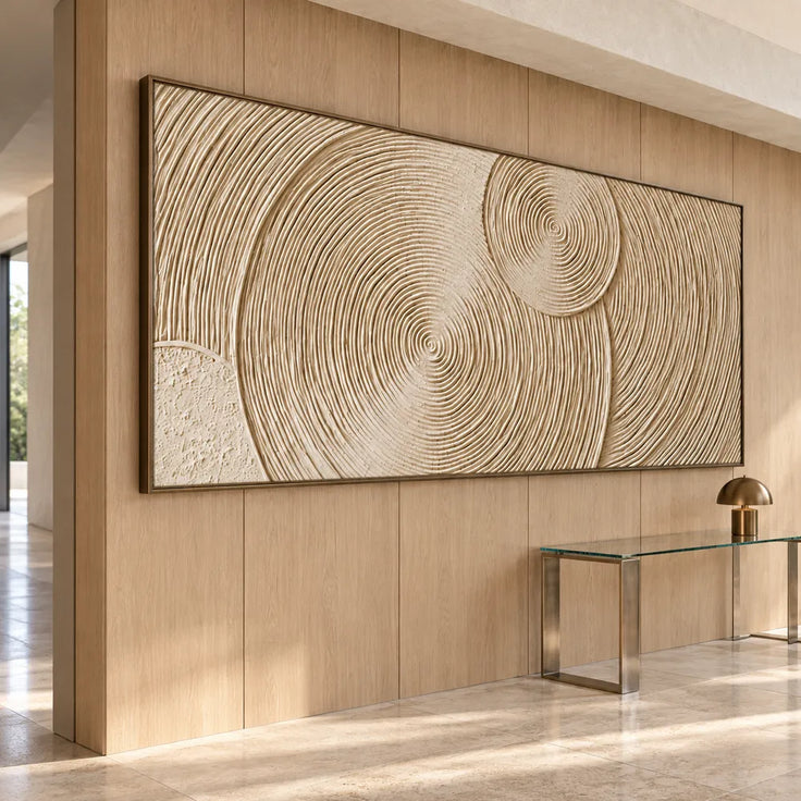 Beige Hand-Painted 3D Textured Oil Painting, Concentric Circles Wall Art #JMOPNPCU