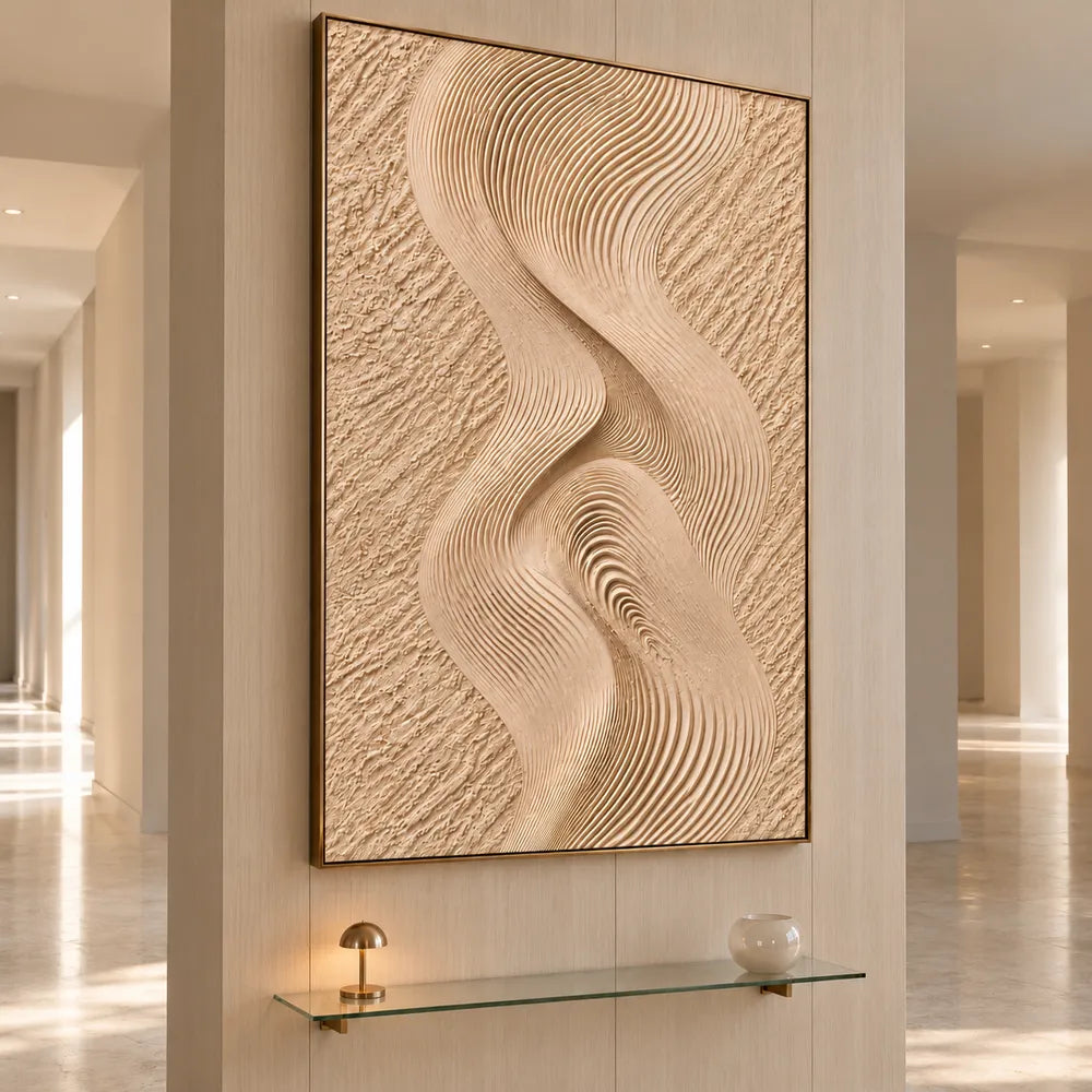 Sand Hand-Painted 3D Textured Oil Painting, Interwoven Waves Wall Art #T4IZOQDJ