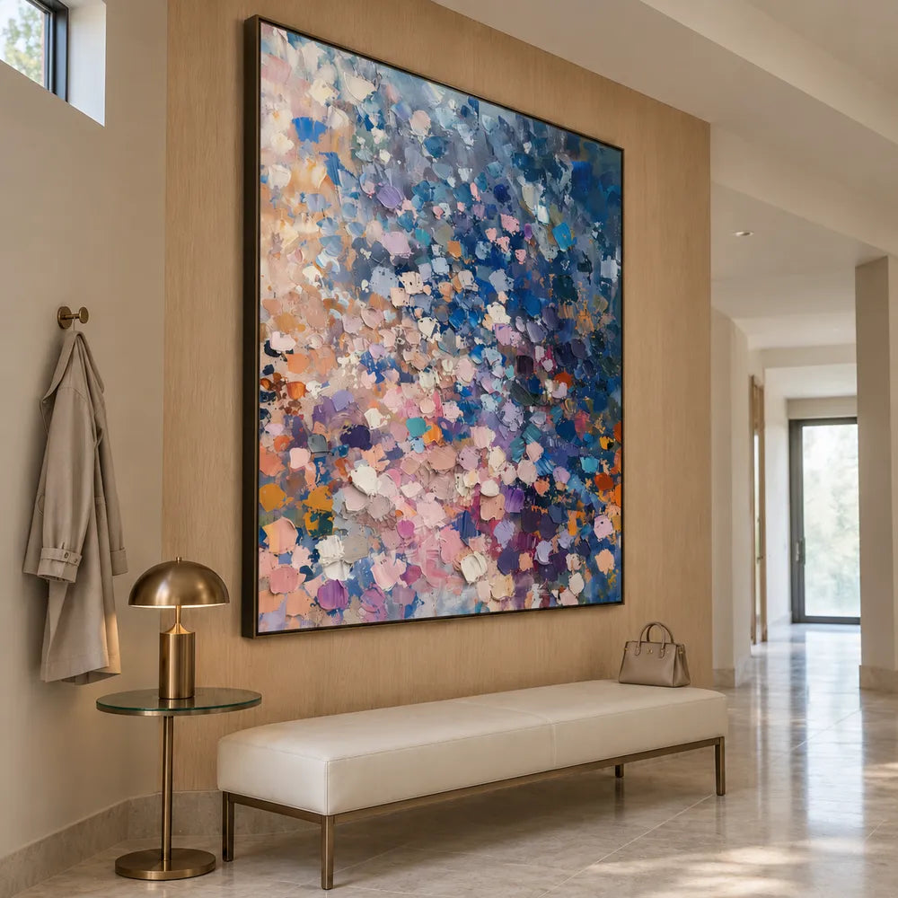 Blue and Blush Hand-Painted Oil Painting, Blue and Blush Abstract Marks #YO8L63PE