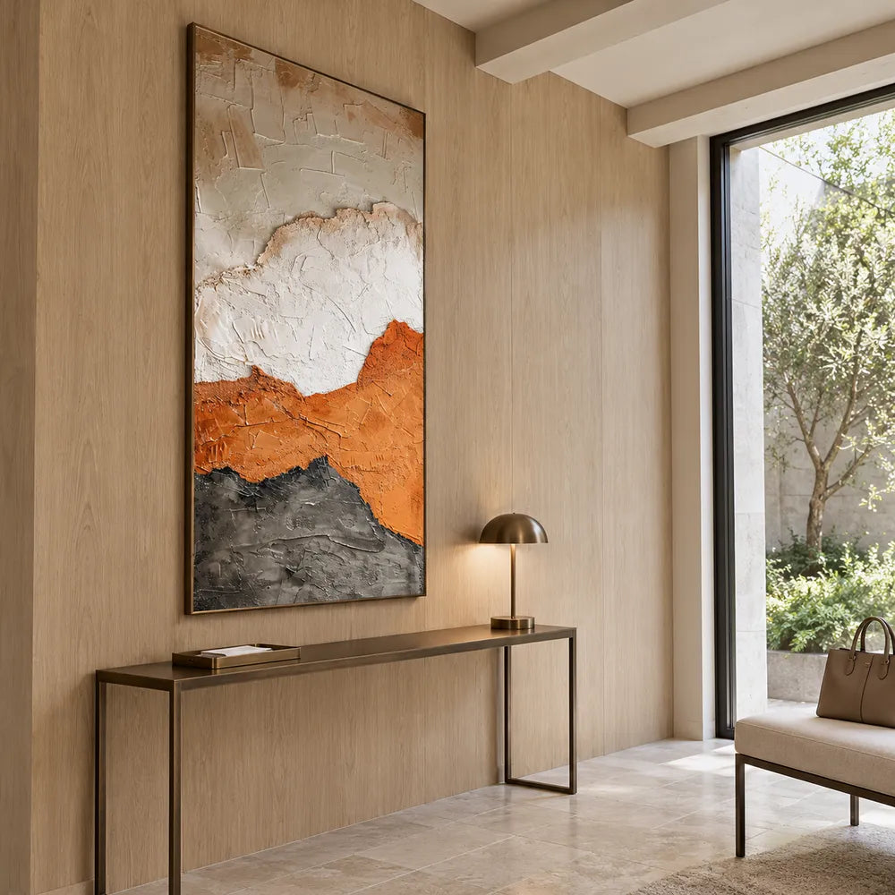 Ivory and Ochre Hand-Painted 3D Textured Oil Painting, Broad Layered Abstract #0GUVNU5F
