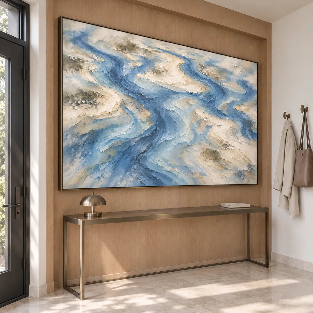 Blue Hand-Painted Oil Painting, Winding Channels and Pale Banks #B0XLQNVH