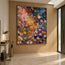 Deep Blue and Pink Hand-Painted Oil Painting, Colorful Flower Meadow #PG0DH31L