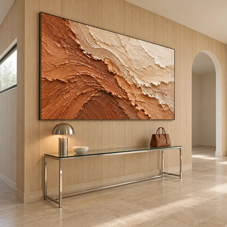 Terracotta and Cream Hand-Painted 3D Textured Oil Painting, Undulating Relief #3MEDZXWX