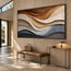 Earth-Tone Hand-Painted 3D Textured Oil Painting, Flowing Cream and Blue-Gray Strata #JP1L0E1K