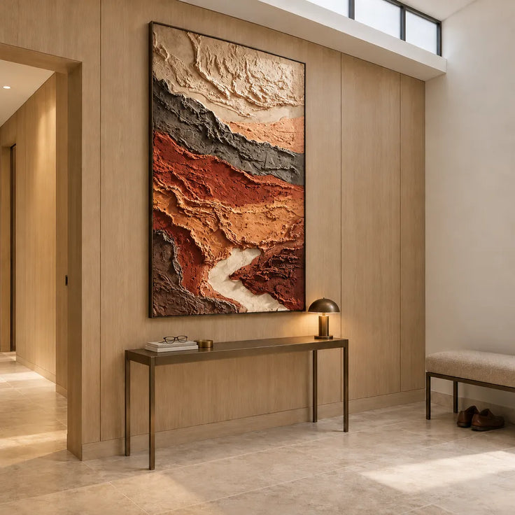Rust and Sand Hand-Painted 3D Textured Oil Painting, Layered Earth Abstract #WOZTWBJA