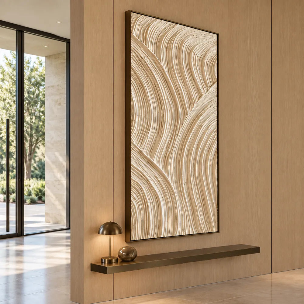Cream Hand-Painted 3D Textured Oil Painting, Intersecting Arcs Wall Art #84PTAXGM
