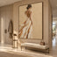 Beige and Cream Hand-Painted Oil Painting, Woman in a Flowing White Dress #5PM5BZHA