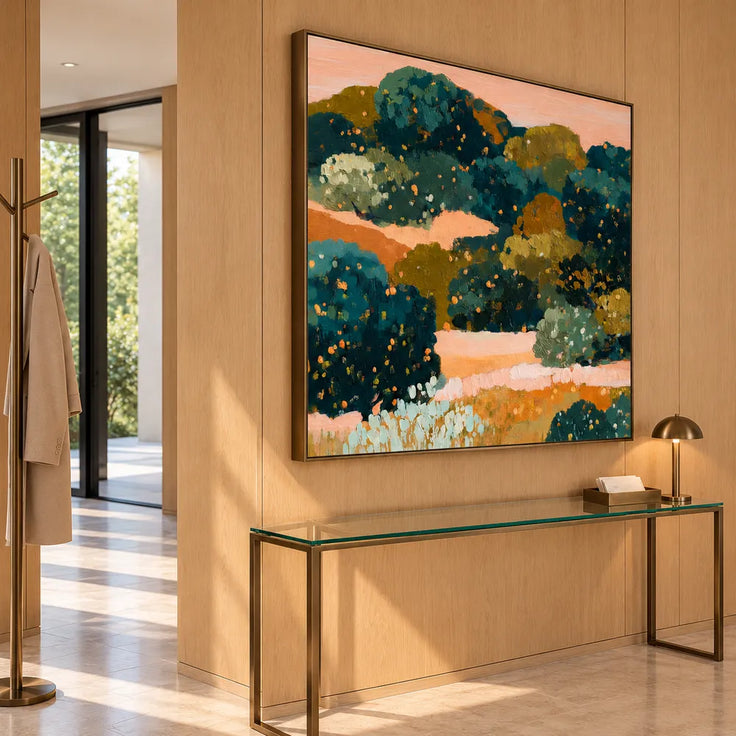 Deep Green and Ochre Hand-Painted Oil Painting, Abstract Garden Landscape #SBRV3BHR
