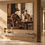 Brown Hand-Painted Oil Painting, Two Hat-Wearing Figures at a Table #0C7HVNB7
