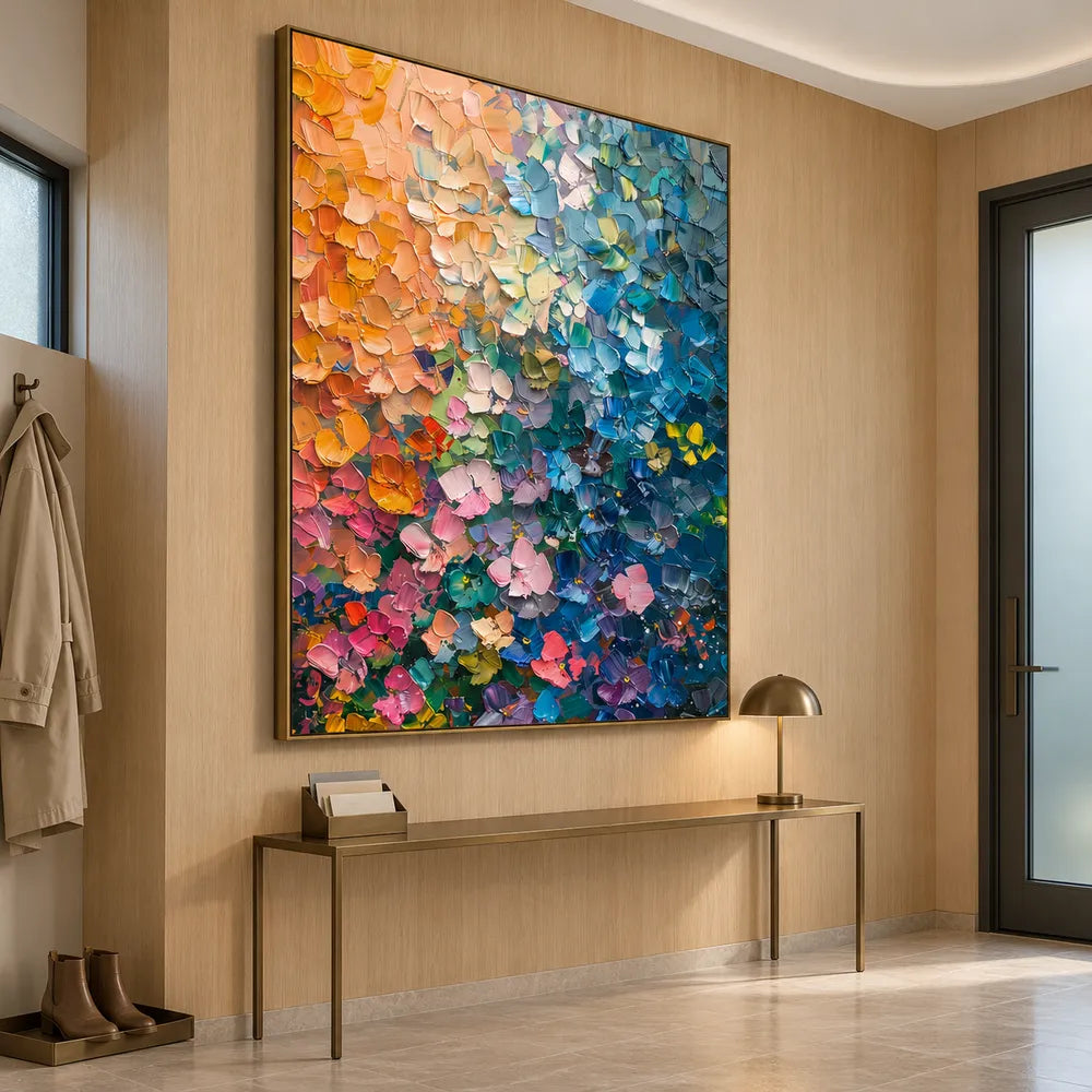 Blue and Coral Hand-Painted Oil Painting, Expressive Color Field #WWMNSDR4