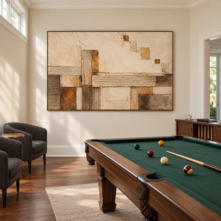 Beige and Cream Hand-Painted 3D Textured Oil Painting, Ribbed Geometric Blocks #5D3VSMWF
