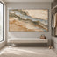 Beige Hand-Painted 3D Textured Oil Painting, Blue-Gray Diagonal Layers #S9SBK2RJ