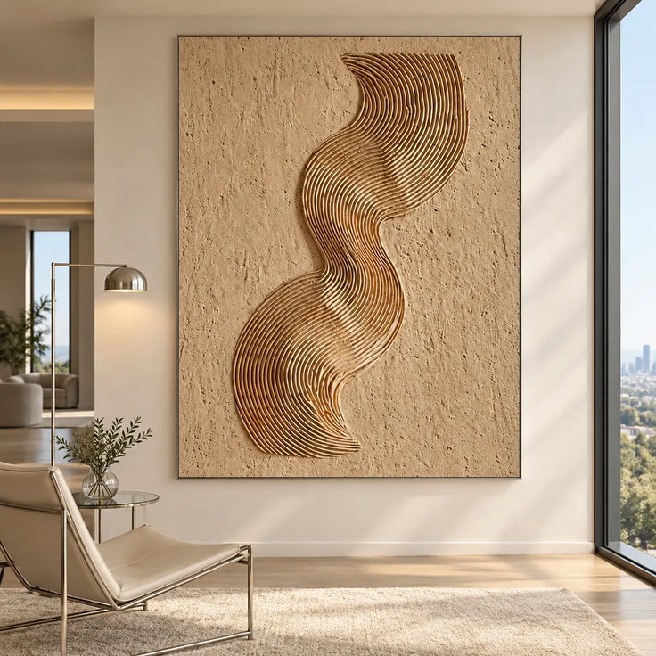 Sand Hand-Painted 3D Textured Oil Painting, Ribbon Curves Wall Art #Q5XTO3SD