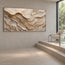 Ivory and Taupe Hand-Painted 3D Textured Oil Painting, Wavy Layer Abstract #QF2DVOSX
