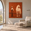 Rust Hand-Painted Oil Painting, Woman and White Horse in a Desert Landscape #O1EDDVZ6