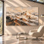 Beige and Charcoal Hand-Painted 3D Textured Oil Painting, Mountain Ridges in Mist #QUDVWPH3