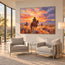 Orange Hand-Painted Oil Painting, Western Riders beneath a Sunset Sky #3T3ZPOIY