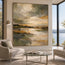 Olive Gray Hand-Painted Oil Painting, Abstract Shoreline and Pale Reflection #W805EAVM