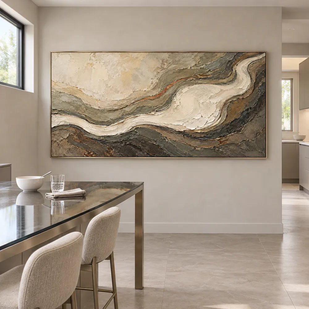Earth-Tone Hand-Painted 3D Textured Oil Painting, Sweeping Contours #836LKFE2