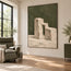 Olive Green Hand-Painted Painting, Cream Stepped Architecture #0MCLXG8H