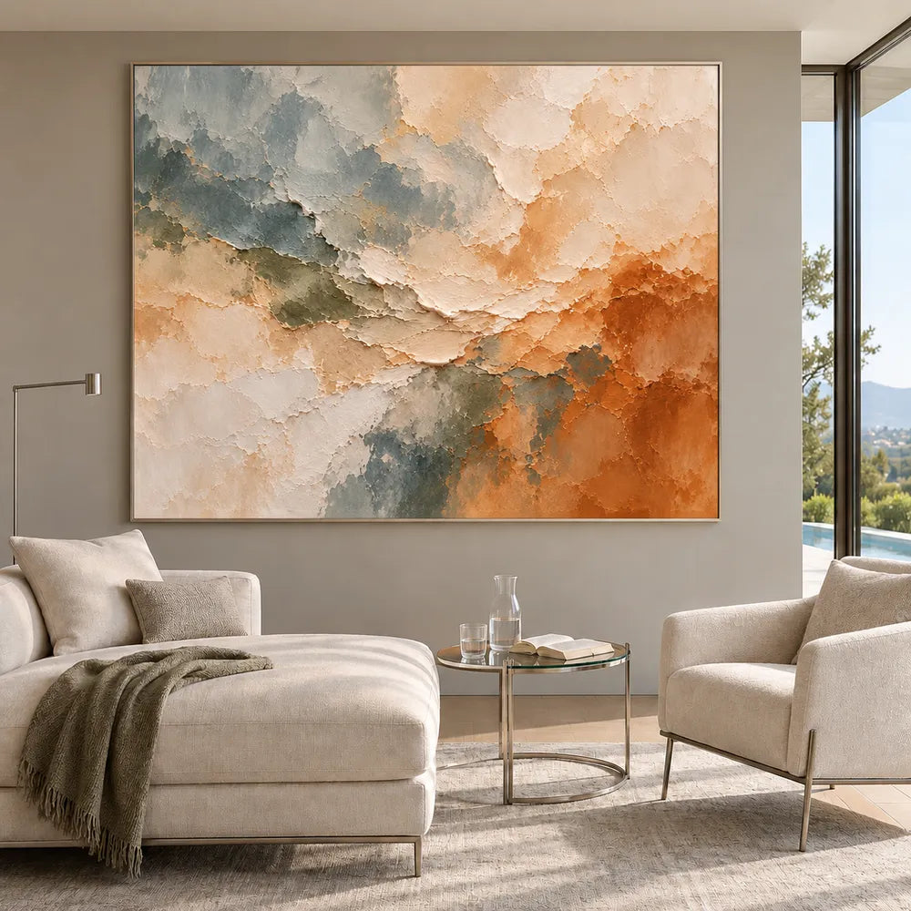 Hand-Painted Oil Painting, Cream and Ochre Layered Abstract #SSF3FUCT