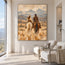 Sand and Blue Gray Hand-Painted Oil Painting, Riders Facing the Mountains #3TULKAQH