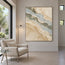 Beige Hand-Painted Oil Painting, Blue-Gray Bands in a Vertical Abstract #4AQDKY69