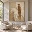 Beige and Cream Hand-Painted Oil Painting, White Horse and Brown-Clad Rider #1YZD0V5I