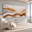 Ivory Gold Hand-Painted 3D Textured Oil Painting, Undulating Bands Wall Art #B19FJV18