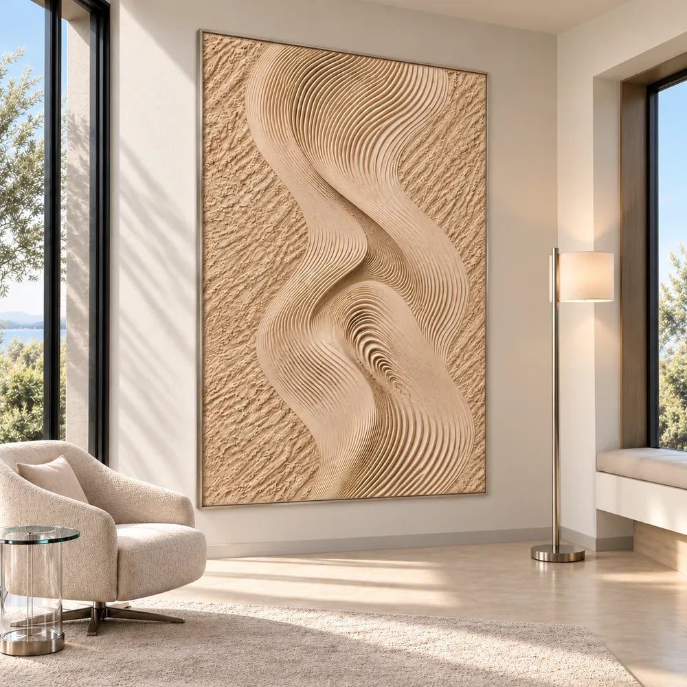 Sand Hand-Painted 3D Textured Oil Painting, Interwoven Waves Wall Art #T4IZOQDJ