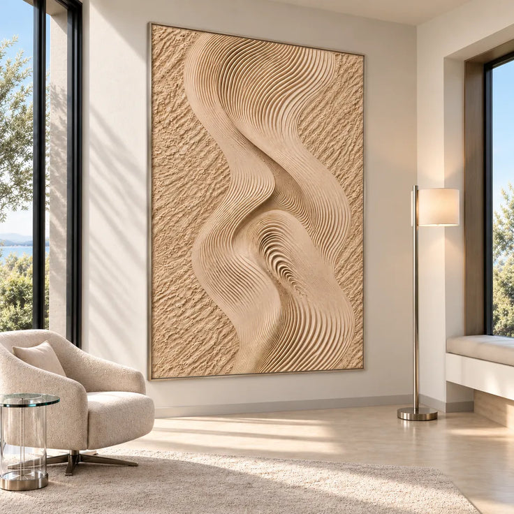 Sand Hand-Painted 3D Textured Oil Painting, Interwoven Waves Wall Art #T4IZOQDJ