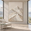 Ivory Hand-Painted 3D Textured Oil Painting, Minimal Mountain Peaks #SUBDFZDI