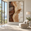 Brown Cream Hand-Painted 3D Textured Oil Painting, Vertical Strata Wall Art #WUOPLO0U
