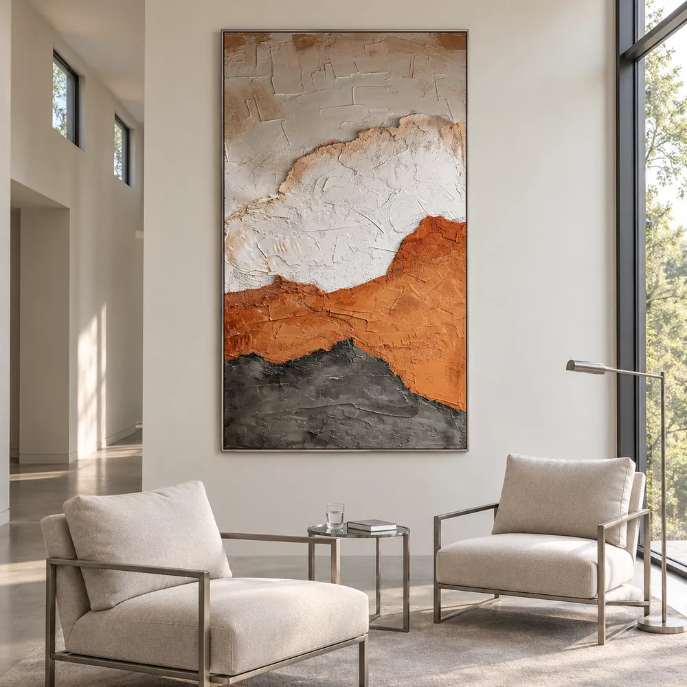 Ivory and Ochre Hand-Painted 3D Textured Oil Painting, Broad Layered Abstract #0GUVNU5F