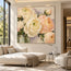 Cream Hand-Painted Oil Painting, Close-Up Peach and Ivory Flowers #22T3QUTE