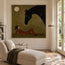 Olive Brown Hand-Painted Oil Painting, Black Horse and Reclining Figure #9MFNIU84
