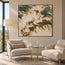 Cream and Deep Green Hand-Painted Oil Painting, Organic Abstract Forms #R1E3GSYK