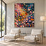 Deep Blue and Pink Hand-Painted Oil Painting, Colorful Flower Meadow #PG0DH31L