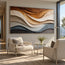 Earth-Tone Hand-Painted 3D Textured Oil Painting, Flowing Cream and Blue-Gray Strata #JP1L0E1K