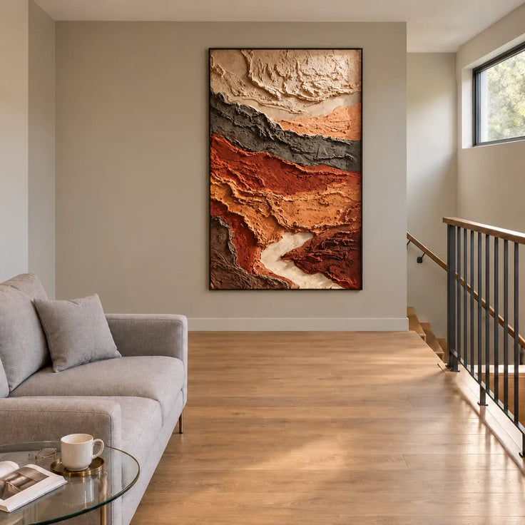 Rust and Sand Hand-Painted 3D Textured Oil Painting, Layered Earth Abstract #WOZTWBJA
