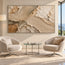 Cream and Taupe Hand-Painted 3D Textured Oil Painting, Flowing Ribbed Arcs #7BXB8EQJ