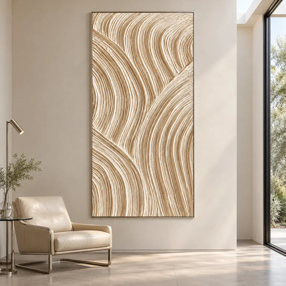 Cream Hand-Painted 3D Textured Oil Painting, Intersecting Arcs Wall Art #84PTAXGM